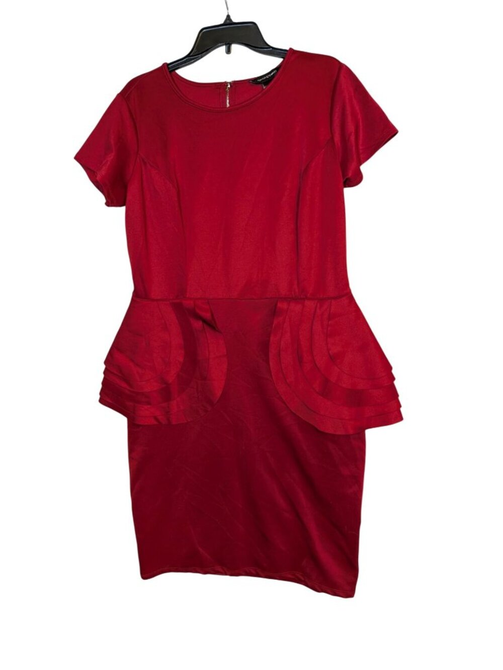 Ashley Stewart Red Peplum Sheath Dress Size 14/16 Short Sleeve Zipper Back